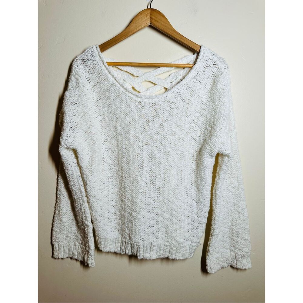 Roxy Off White Open Knit Beach Sweater with Bell Sleeves Size Medium
